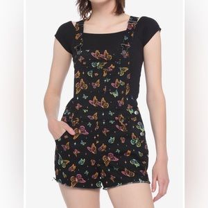 Black Rainbow Butterfly Print Overalls Shortalls Hot Topic Size XL